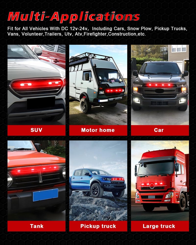 YM EBright YM E-Bright 2-Pack Red 3 LED Car Flash Light DRL Truck Emergency Strobe Flash Warning Light 12-24V - Image 2